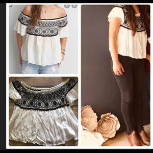 Embroidered off shoulder top